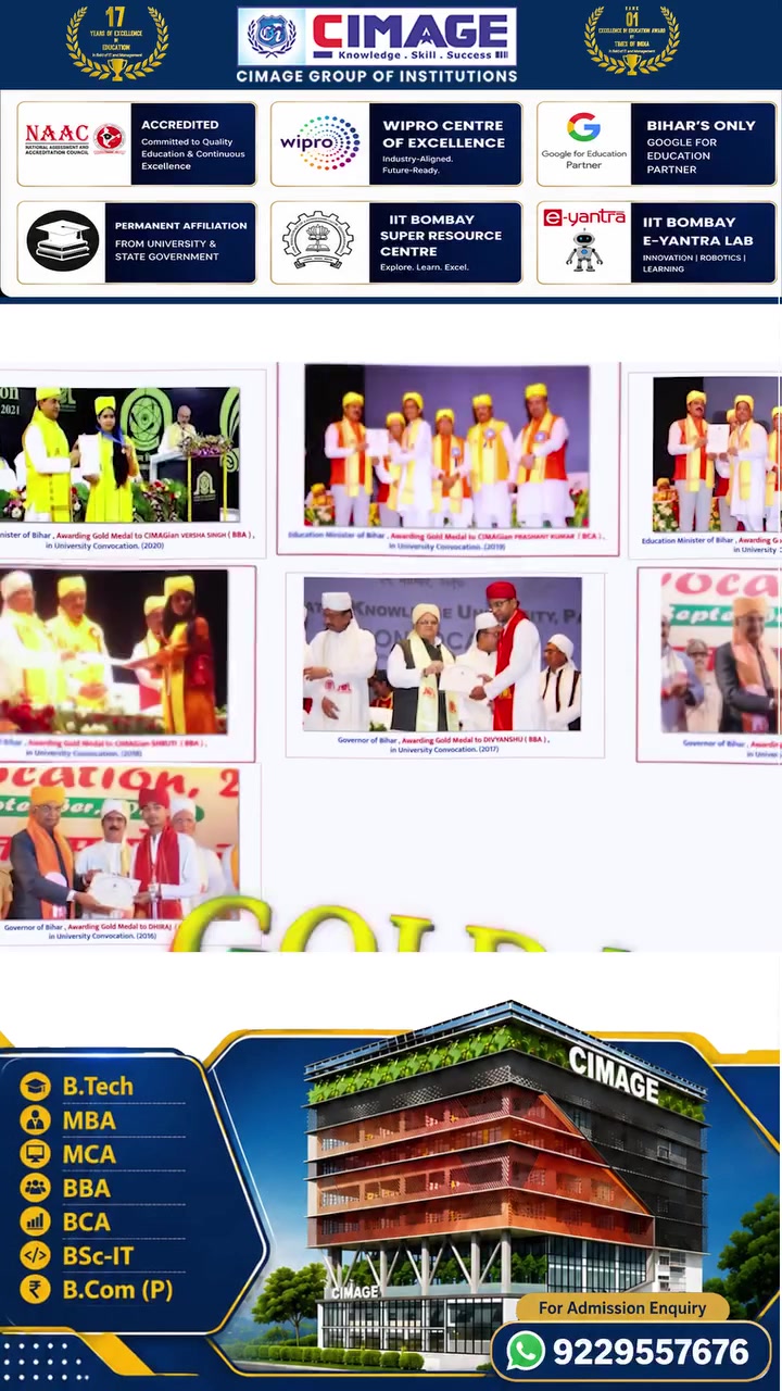 Collage of event photos including students in traditional turbans and award ceremonies.